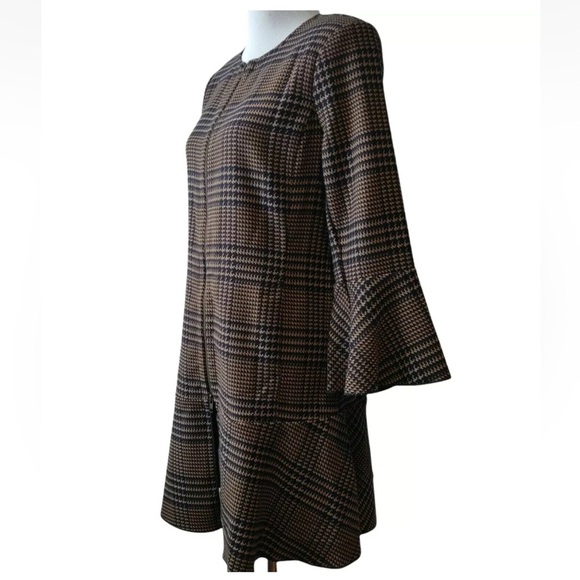 Cabi Cabi Brown black Plaid 2 Way Zip Peplum Hem Flounce Top Jacket Size L - Picture 9 of 13